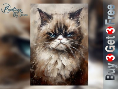 Grumpy Cat Portrait 5''x7'' Druck auf mattem Papier | blauäugige persische Wandkunst Geschenk