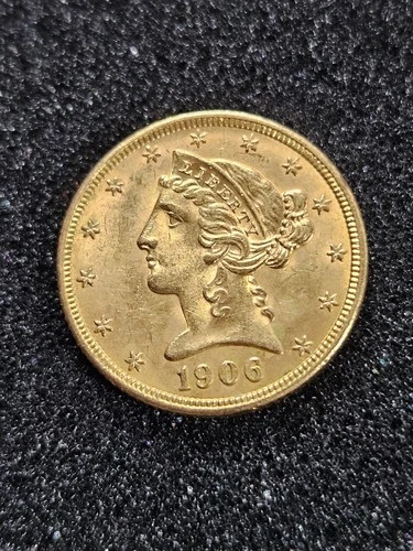 🌟 1906-D Liberty Head Gold $5 Half-Eagle US Coin UNC
