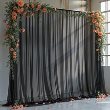10x10 FT Black Sheer Tulle Backdrop Curtains 2 PCS Photo Ceiling Drapes Arch