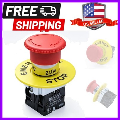 2NC 22mm Emergency Stop Push Button Switch Red Mushroom Equipment e Stop Shut...