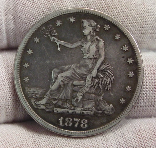 F+ 1878-s Silver TRADE Dollar.