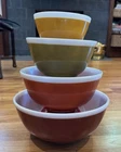 Vtg 1960's - 4 pc. Pyrex AMERICANA Fall Colored - Nesting Bowl Set - NEAR MINT