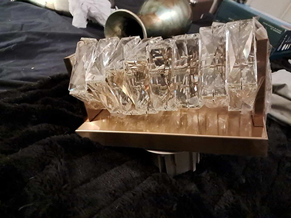 Aplique de pared de cristal laminado pequeño dorado 12" juego de 2 Foto 3 de 4