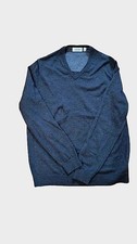Calvin Klein Sweater Mens Large Gray Extra Fine Merino Wool V Neck Pullover
