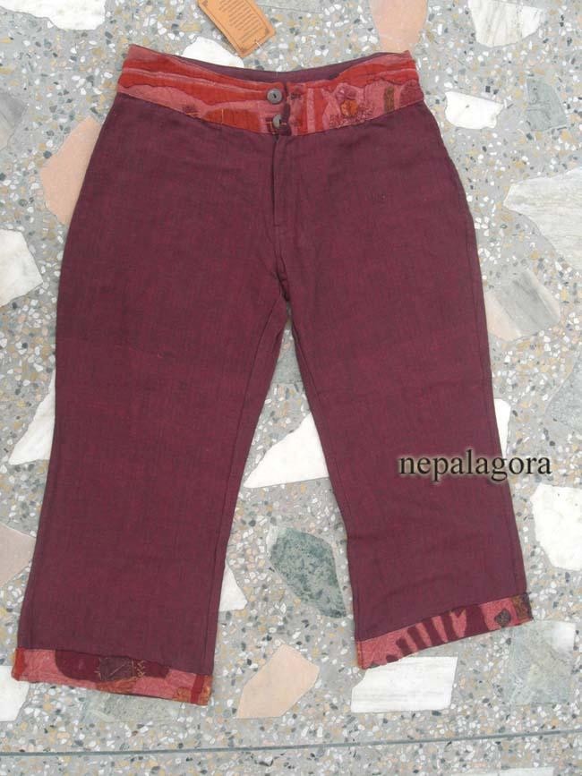 Tr5 M Handloom COTTON Maroon color Casual Hippie Button PANT TROUSER Nepal