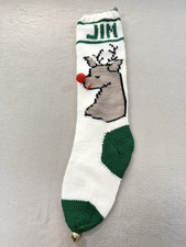JIM Vintage Hand Knitted Christmas Stocking Rudolph Reindeer X Long Cottagecore