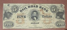 1853 THE ERIE AND KALAMAZOO RAILROAD BANK $5 - STATE OF MICHIGAN BANKNOTE