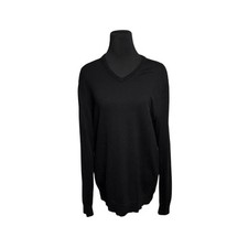 Calvin Klein Merino Wool V-Neck Men Sweater SZ L Black Pullover Classic Preppy