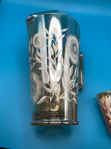VINTAGE JEANETTE GLASS / MARIGOLD AMBER / COMOS PITCHER & GLASSES - Picture 3 of 13