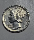1945 Philadelphia Mint US Mercury SILVER 10c DIME .072 TrOz=2.25g MS ERROR COIN
