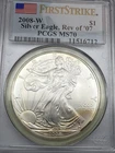 2008-W Reverse of 2007 Silver Eagle PCGS MS-70 KEY DATE NICE TONNING