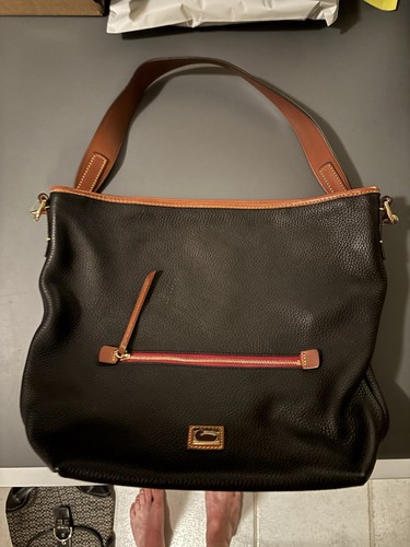 Dooney Bourke Black Leather Shoulder Hobo Bag Pebble Grain