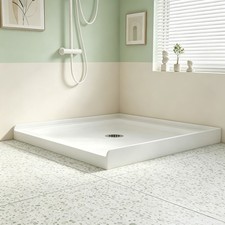 White 36"x36" Center Drain Shower Bases Single Threshold Waterproof Tile Flange