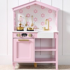 Best Choice Products Pretend Play Wooden Farmhouse Kitchen Set- Rose