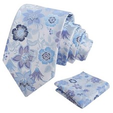 Mens 3.15inches Rose Flower Pattern Tie with Floral Printed Pocket 145-blue