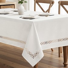 Rectangle Linen Polyester Tablecloth with Decorative Cutouts Spring Wat...