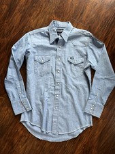 Vintage Wrangler Men s Long Sleeve Snap Up Shirt Blue 100 Cotton 15 1/2 X 33