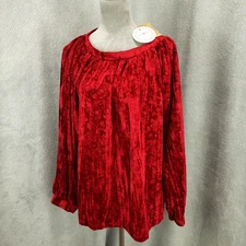New Crushed Velvet Top Womens Large Red Floral Boho Balloon Sleeve Umgee Blouse