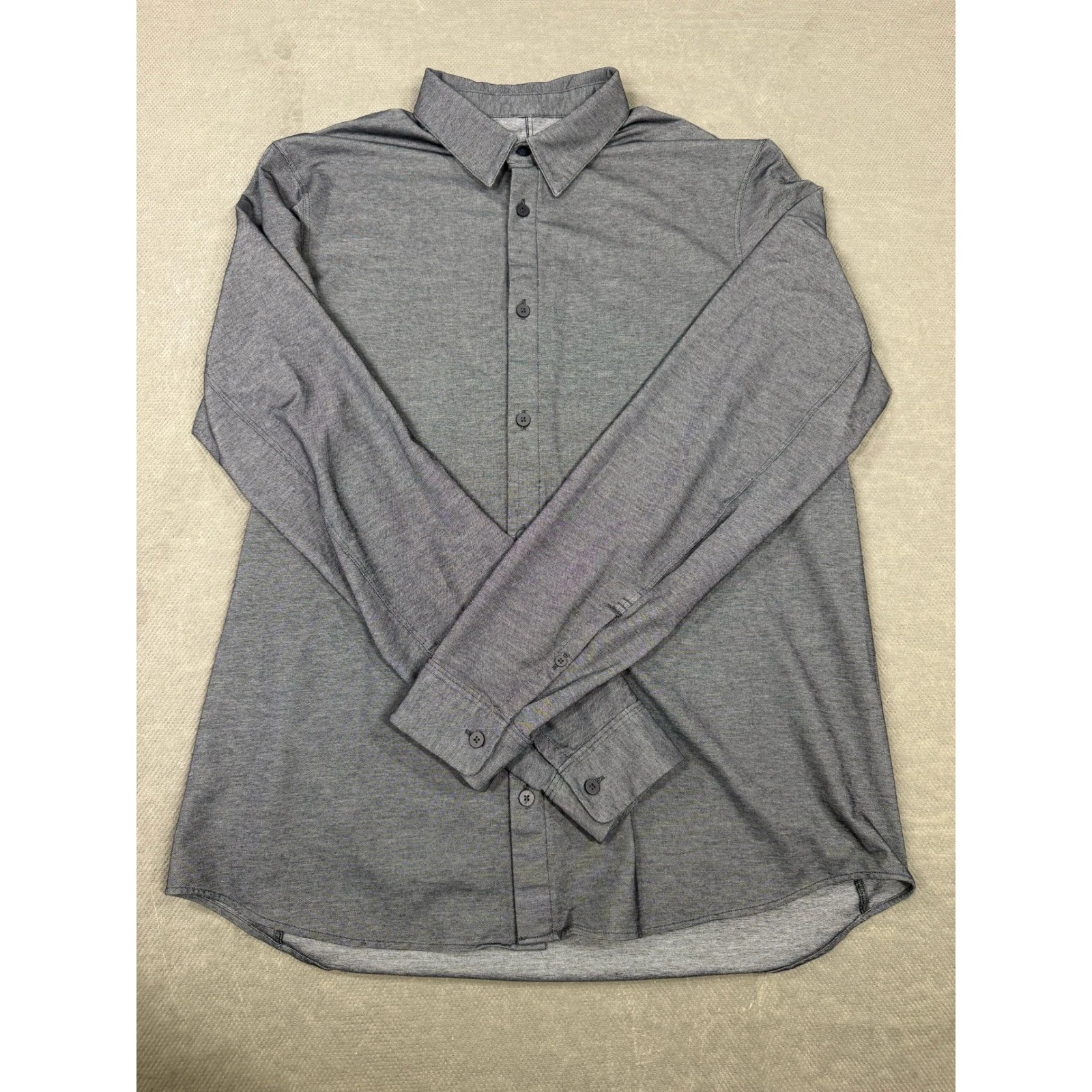 Lululemon Mens Long Sleeve Button Down Shirt Gray Heather Performance Commuter