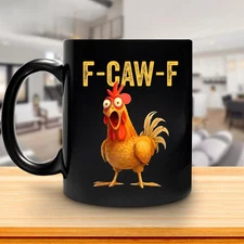 Funny Rooster Meme Coffee Mug, F-CAW-F Chicken Humor Mug, Silly Farm Animal Mug
