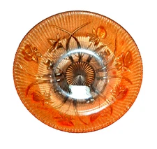 Jeanette Glass Iris & Herringbone Iridescent BEADED Rim Bowl 8"