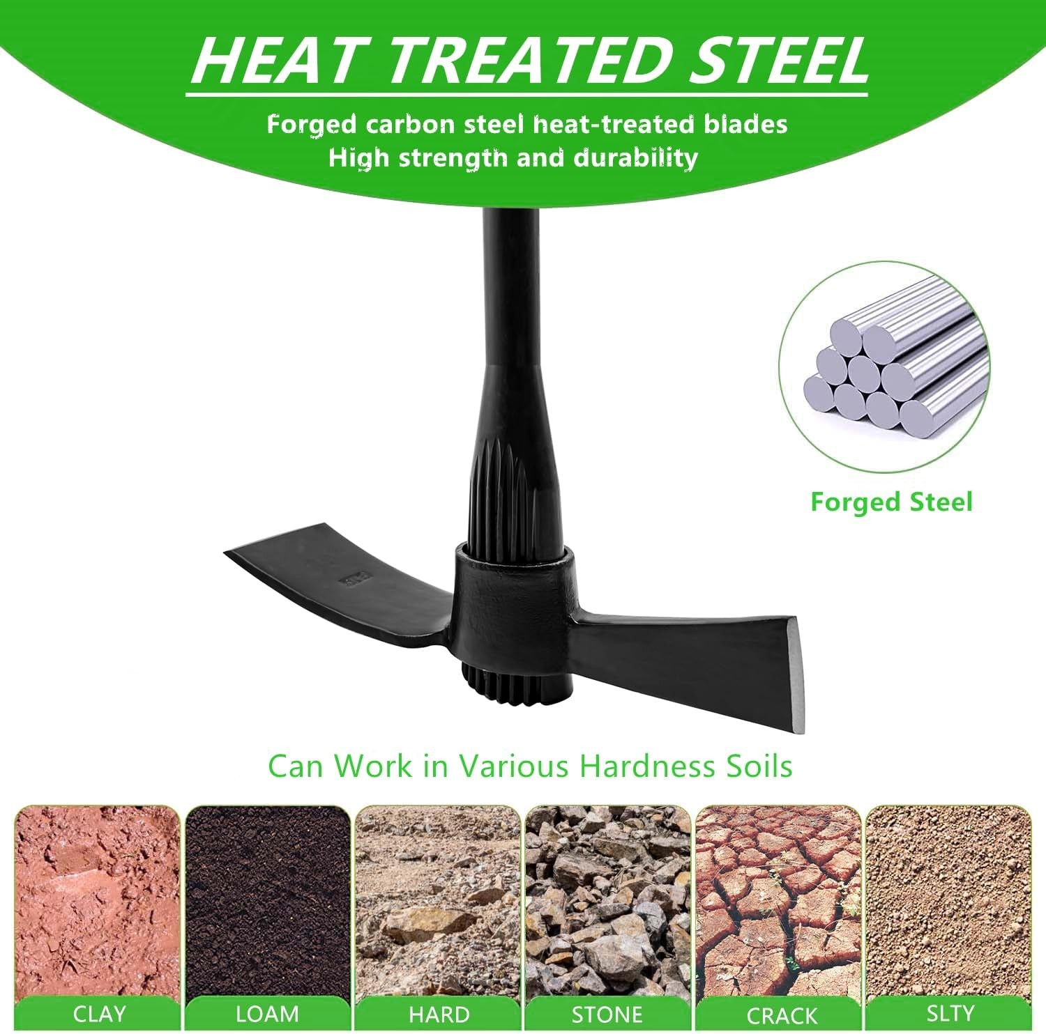 Garden Pick Cutter Mattock, 36" Heavy Duty Axe with Forged Heat black 