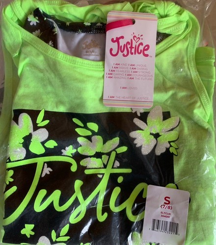 Justice Girls Tank Top and Sports Bra Green 7/8 Shoulder Ties Floral Logo - Picture 2 of 12