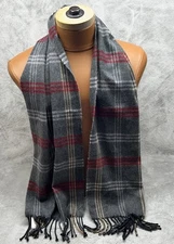 New Cejón Gray Red Plaid Fringe Scarf Made in Italy 12x56 | USA Seller