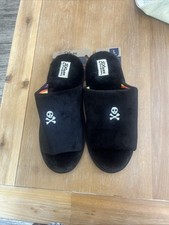 Women's dluxe by dearfoams Halloween Skull Slippers Black Memory Foam Large 9-10