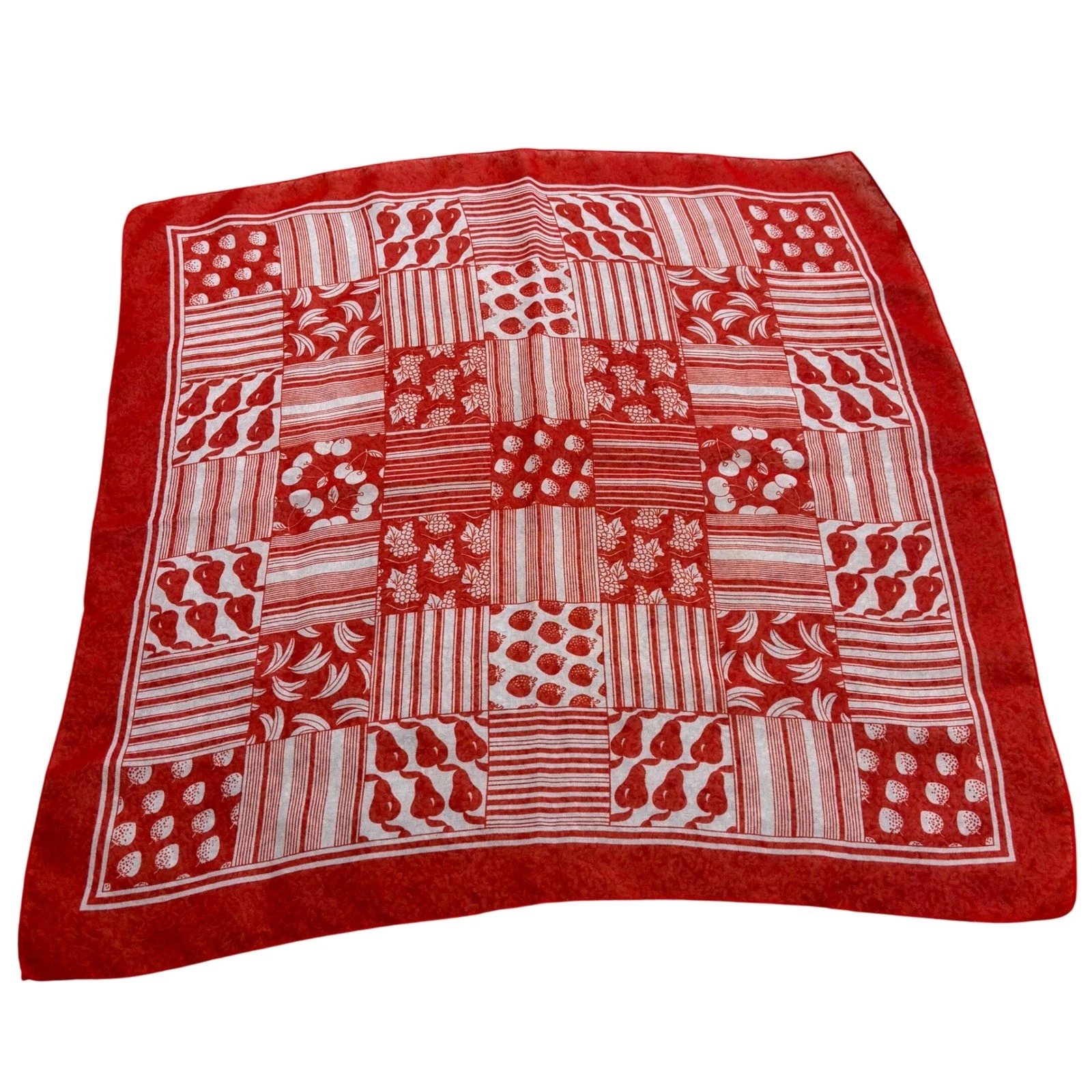 VTG Morsly Italy Red Fruit Bandana Square Scarf Strawberry Pear Banana Grape