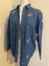 Vintage DISNEY Winnie the Pooh PIGLET Jean Shirt Small Tigger Embroidered Y2K