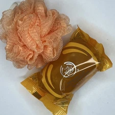 THE BODY SHOP Bar Soap 3.5 oz. SATSUMA Soap Clementine Scented + BODY POUF NEW