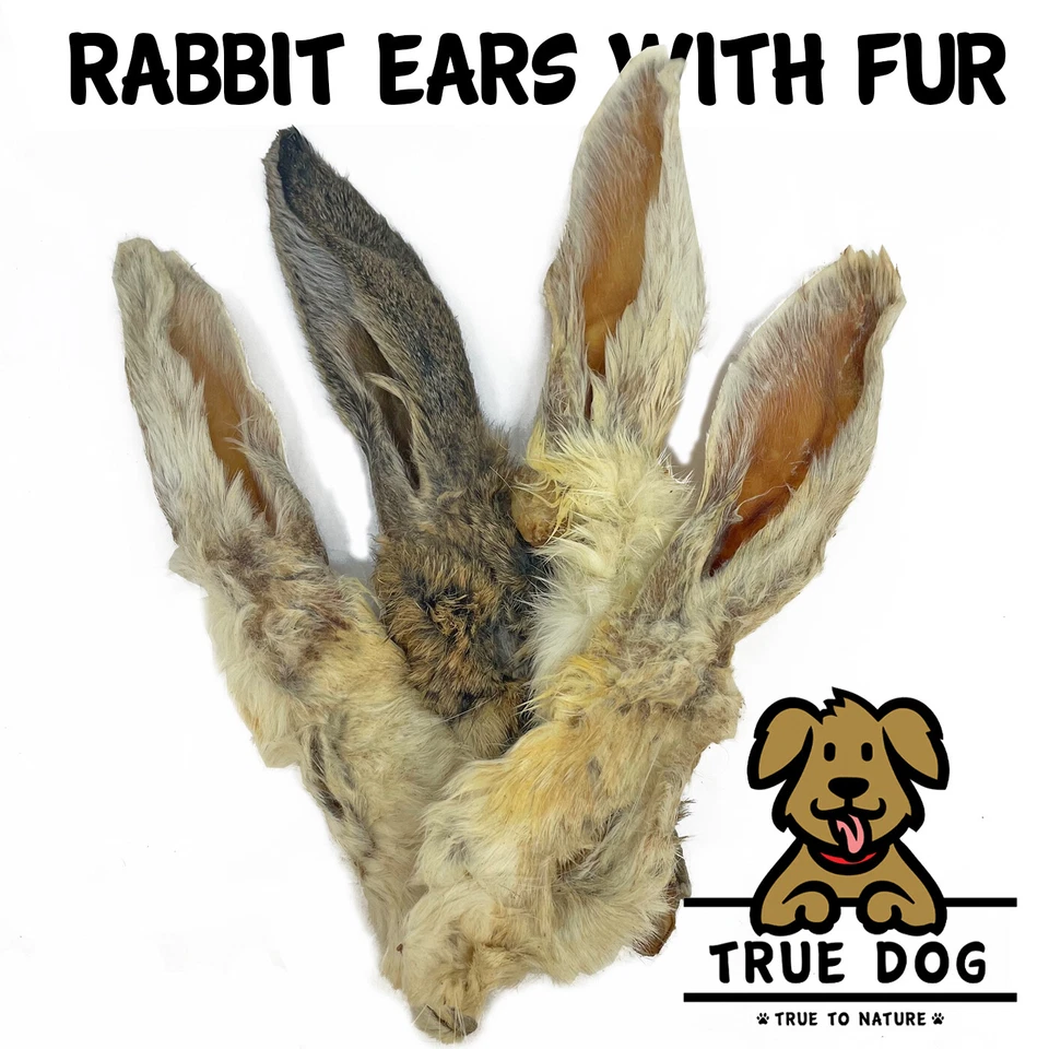 Natural Rabbit Ears with Fur 1kg | Hypoallergenic Dog Chew Treat | True Dog