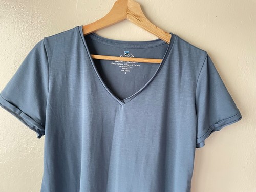 Kuhl juniper V neck cuffed sleeve stretch tee shirt hiking outdoor size S blue - Picture 3 of 13