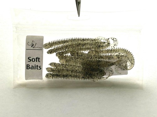 2 PACKS Jed Welsh 4" Ribbed Curly Tail Worm Smoke Pepper Flake 10 Count Package - Picture 8 of 11