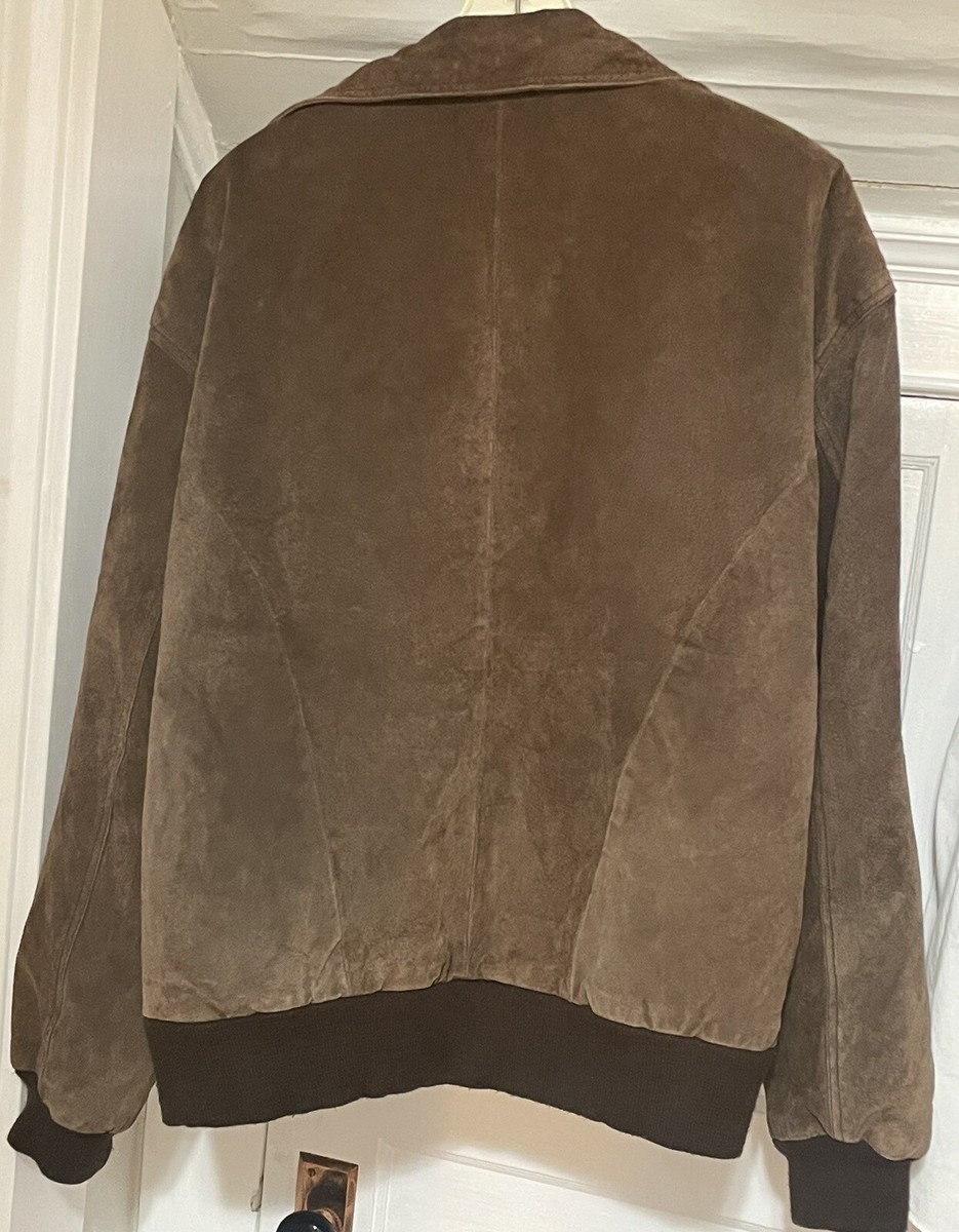 St. John's Bay Men's Brown Genuine Suede Leather Bomber Style Full