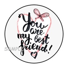 30 BEST FRIEND ENVELOPE SEALS LABELS STICKERS 1.5" ROUND PINK HEART