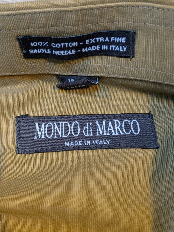 Camisa de vestir de diseñador Italia MONDO DI MARCO para hombre 16 32/33 TAN algodón extra fino Foto 2 de 4