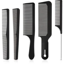 5 Pieces Hair Cutting Comb Set Carbon Fiber Barber Comb Hair Styling Combs Fi...