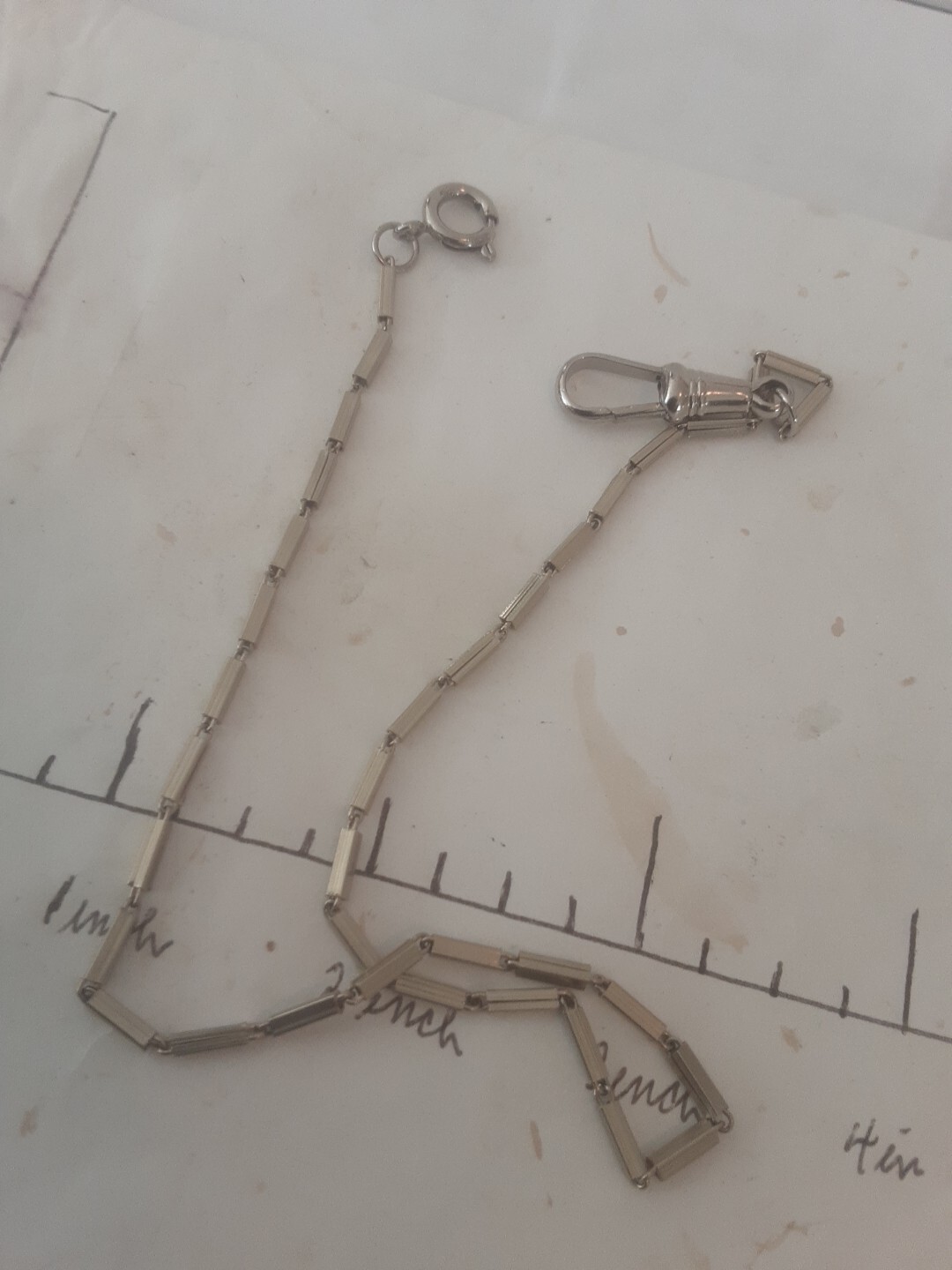 Early 1900s Silver Tone Pocket Watch Chain, 13 Inches, Used, As Pictured