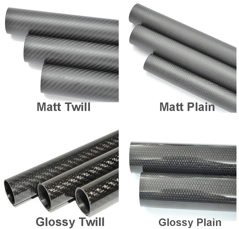 Tubo in fibra di carbonio OD 30 32 33 34 35 36 38 40mm x L500mm rotolo avvolto 1-2pz 3K  - Immagine 2 di 4