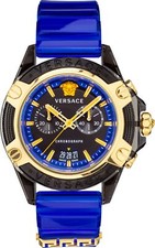 Versace VEZ700521 Icon Active Chrono black gold blue Silicone Unisex Watch NEW