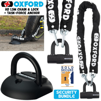 Oxford Motorrad HD Kettenschloss 1,5m + Task Force Bodenanker Sicherheit Konvolut