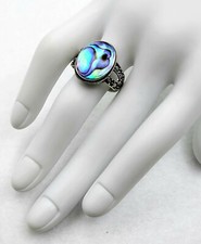 Sterling Silver Abalone Shell Oval Marcasite Ring Size 9
