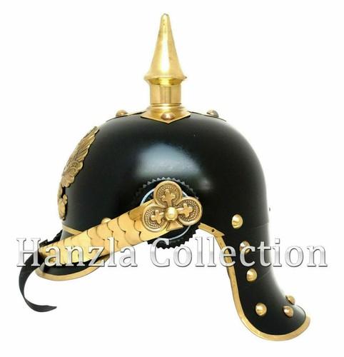Brass Leather Armor Spike Officer Helmet German Pickelhaube Prussian WWI Costume - Picture 4 of 5