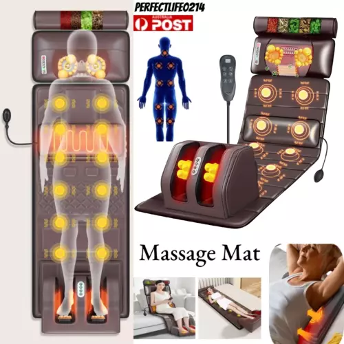 Massage Mat with Heat 10 Vibrating Nodes Full Body Massage Mat Neck Back Brown