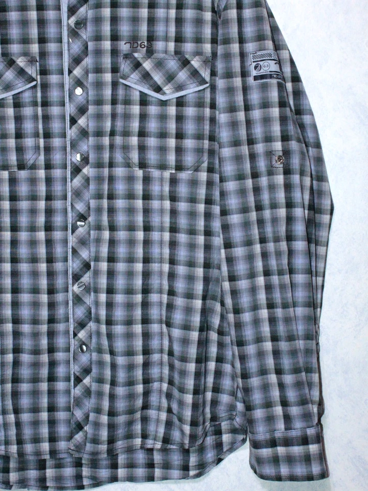 Camisa 7 Diamantes Para Hombre 2XL Multicolor A Cuadros Manga Larga Abotonada Perla A Presión Foto 3 de 4