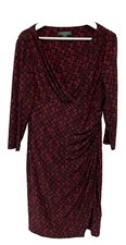Lauren Ralph Lauren Red & Black Sheath Dress Ruched Gorgeous 12