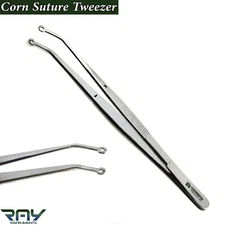 Surgical Corn Suture Tweezer Dental Eyelets Angled Soft Tissue Holding Forceps