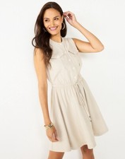 Nine West Lightweight Sleeveless Safari Dress XXL Khaki Utility Vacay Minimalist